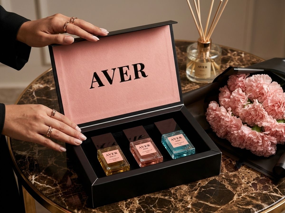 باكج عطور AVER مفتوح مع العطور الثلاثة